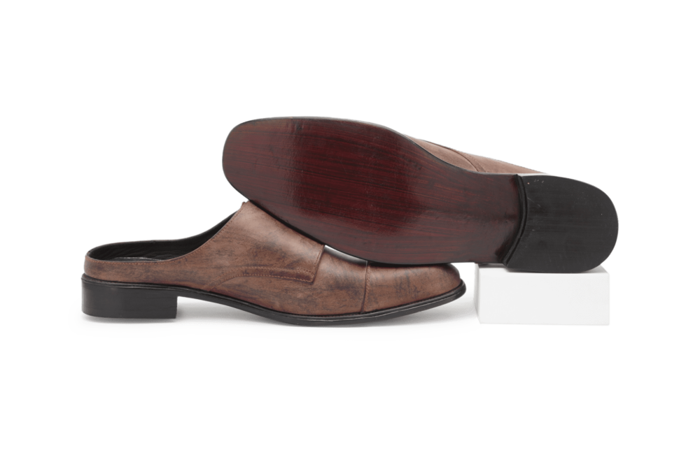 Double monk strap Pull-up leather backless marble patina Slip on Mule