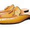 Tan Ostrich Embossed Split Toe Penny Loafers