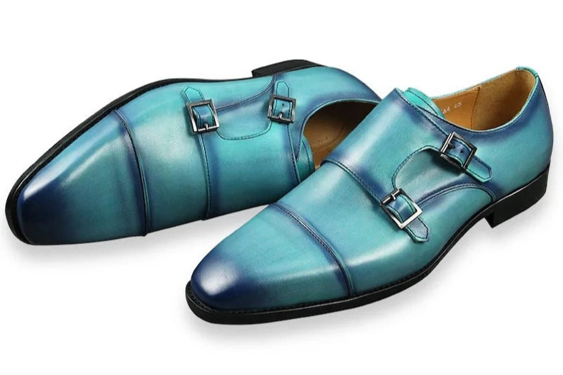 Cap Toe Double Monk Strap in turquoise Shoes for Men