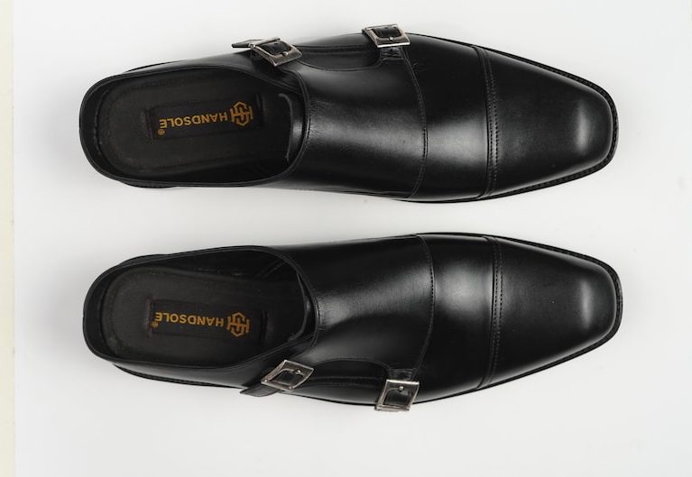 Handmade Leather Double Monk Strap Backless Mule for Men