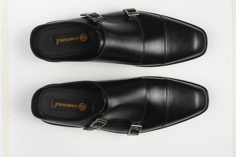 Handmade Leather Double Monk Strap Backless Mule for Men