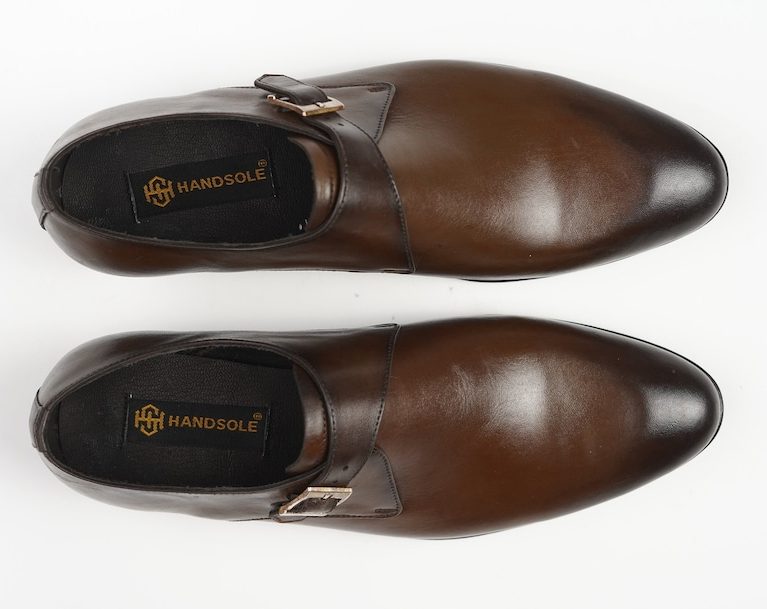 brown single monk strap shoes