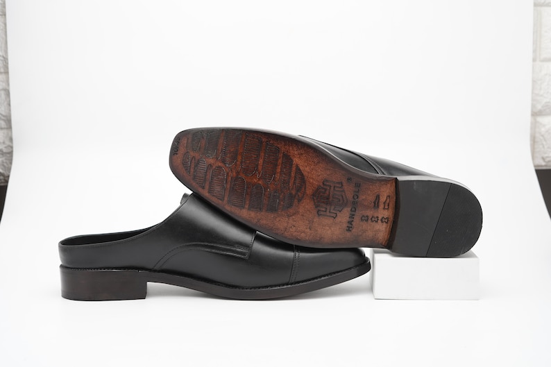 Handmade Leather Double Monk Strap Backless Mule for Men