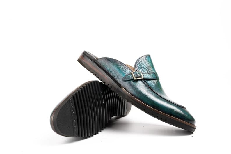 Turquoise Apron Toe Mules Backless Slip-On Loafers for Men Stylish Turquoise Loafer Mules Apron Toe Backless Slip-On Shoes Men’s Casual Turquoise Mules Elegant Backless Loafers Turquoise Slip-On Loafers Comfortable Apron Toe Mules Fashionable Backless Loafers for Men Unique Turquoise Slip-On Shoes