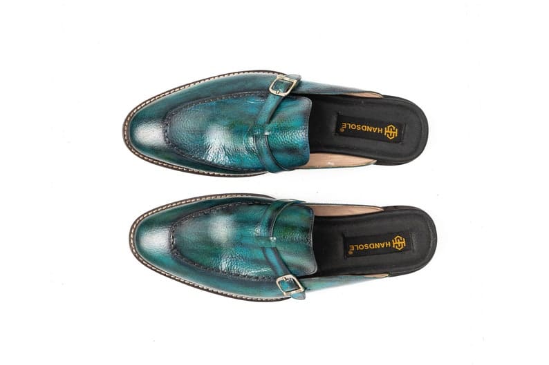 Turquoise Apron Toe Mules Backless Slip-On Loafers for Men Stylish Turquoise Loafer Mules Apron Toe Backless Slip-On Shoes Men’s Casual Turquoise Mules Elegant Backless Loafers Turquoise Slip-On Loafers Comfortable Apron Toe Mules Fashionable Backless Loafers for Men Unique Turquoise Slip-On Shoes