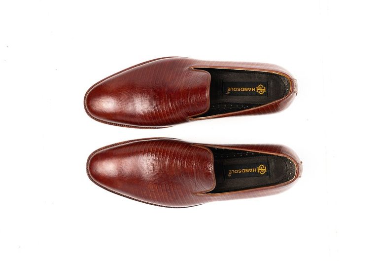 One Piece Wholecut loafer Slip on Lizard Embossed Leather