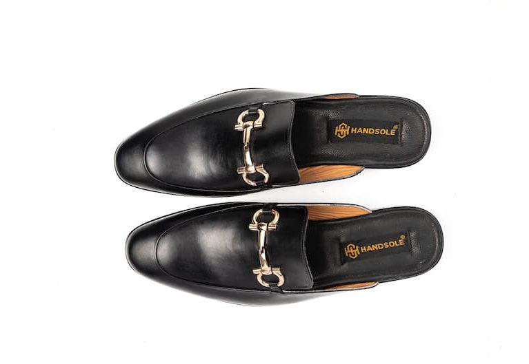 Women Black Aniline Horsebit loafer backless mule