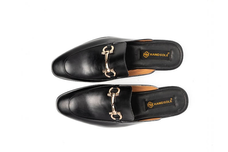 Women Black Aniline Horsebit loafer backless mule