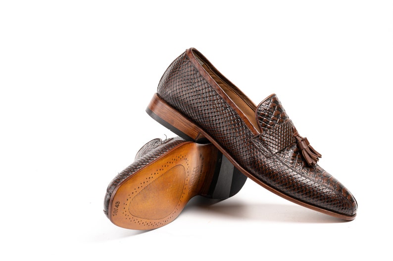 Python Embossed Bottle Toe Brown Tassel loafers Slip on Shoes