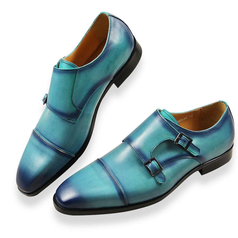 Turquoise Double Monk Strap Shoes Men’s Cap Toe Monk Strap Shoes Stylish Turquoise Monk Strap Shoes Cap Toe Double Monk Shoes for Men Men's Turquoise Dress Shoes Double Monk Strap Leather Shoes Cap Toe Formal Shoes in Turquoise Men’s Fashionable Monk Strap Shoes Turquoise Leather Cap Toe Shoes Elegant Men’s Double Monk Strap Shoes