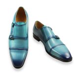 Cap Toe Double Monk Strap in turquoise Shoes for Men