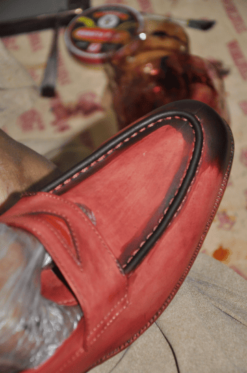 Leather shoe patina developing over time, showing rich color variations.